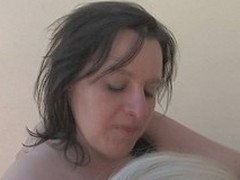 Downcast aurous sweetheart doing an older chubby lesbo