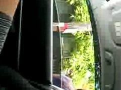 Public masturbator alongside car exhibition, helping girl