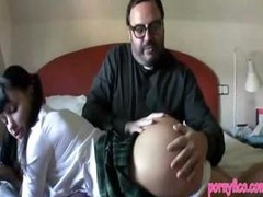 Busty teen gives in to an older guy and sucks and fucks his cock