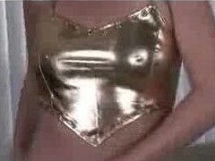 Shaye in Shiny N God outfit masturbating